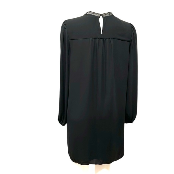 Ann Taylor long sleeve lace trim black pleated front mini dress size 8 - Picture 2 of 11